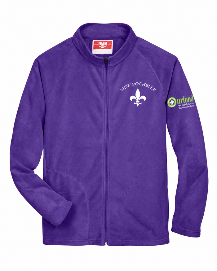 NR Fund TT90 Sport Purple microfleece jacket with New Rochelle chest crest and Fund sleeve logo