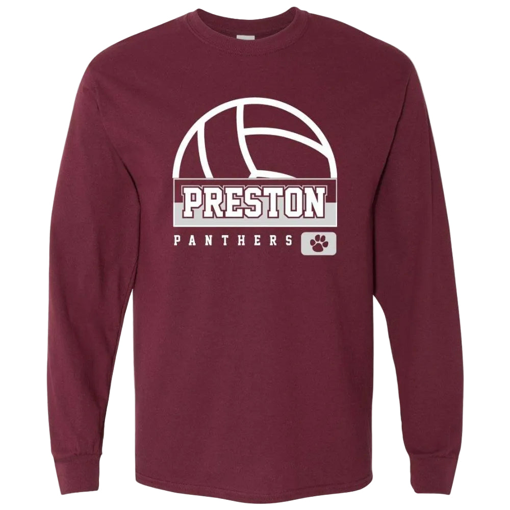 Preston High School Team Long Sleeve T-shirt w/ Volleyball Logo 