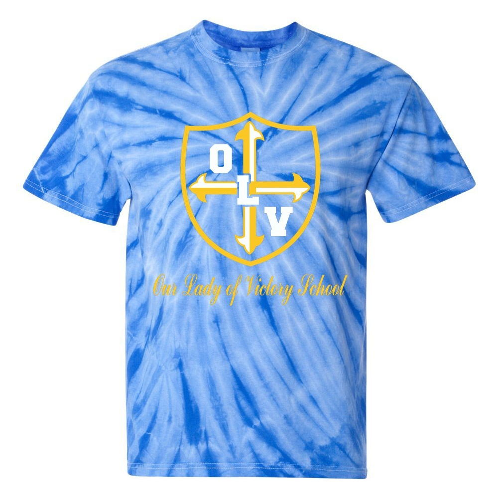 Our Lady of Victory School Spirit Tie Dye Short Sleeve T-Shirt w/ Gold Crest Logo 