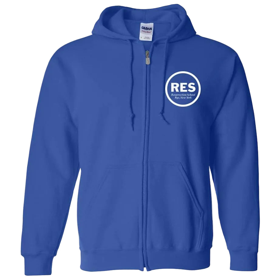 Resurrection School Spirit Zip Hoodie w/ Small White RES Logo 