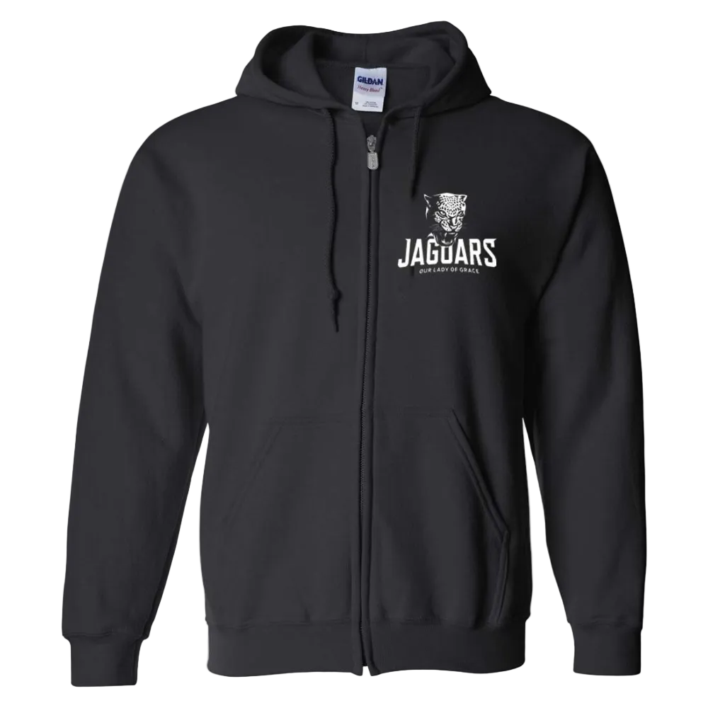 Our Lady of Grace School Spirit Zip Hoodie w/ White Jaguar Logo 