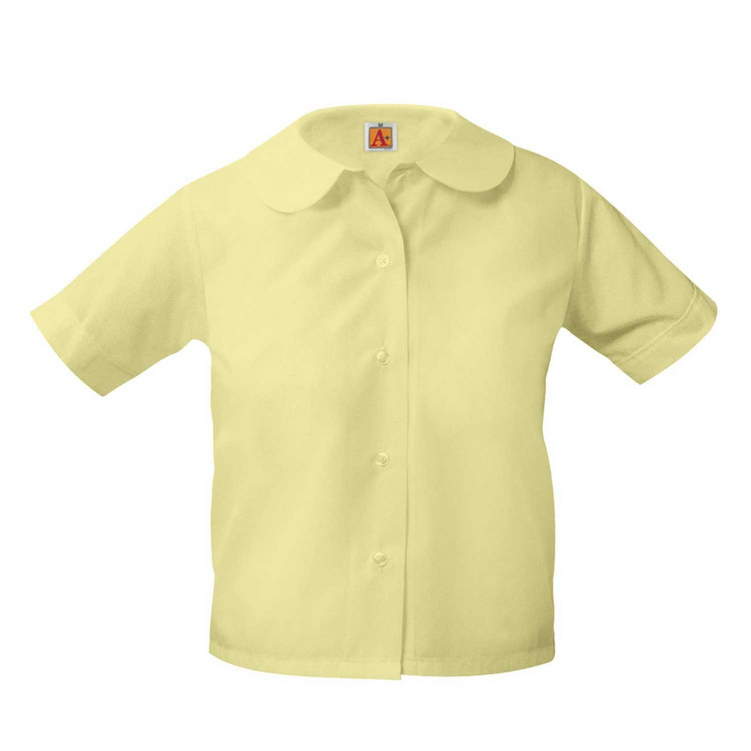 Rounded Collar Yellow Short Sleeve Blouse