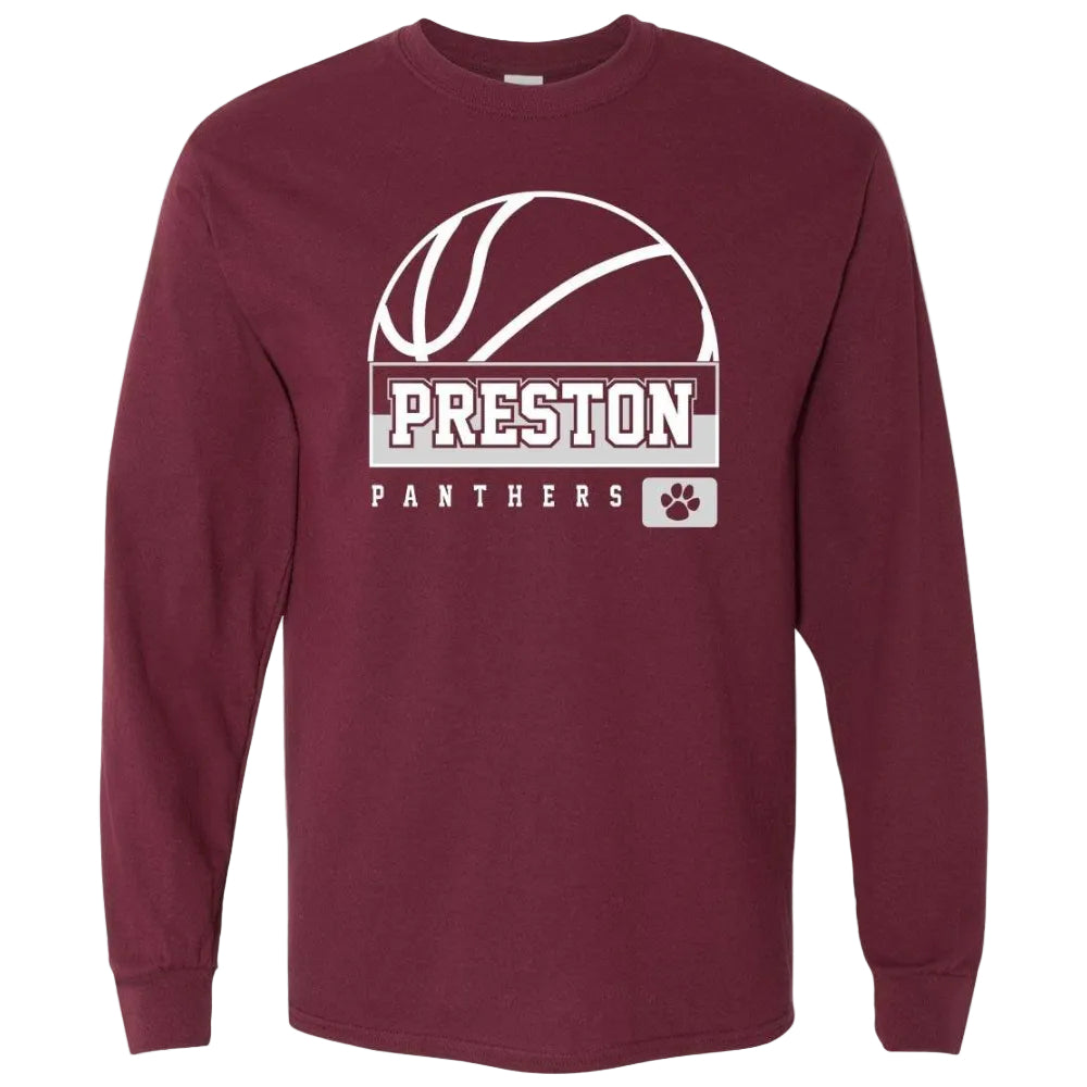 Preston High School Team Long Sleeve T-shirt w/ Basketball Logo 