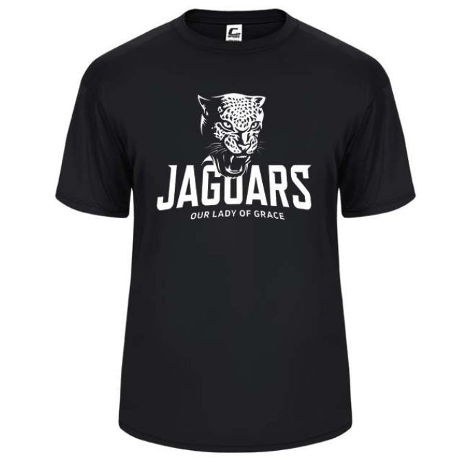 Our Lady of Grace School Spirit Performance Short Sleeve T-shirt w/ White Jaguar Logo 
