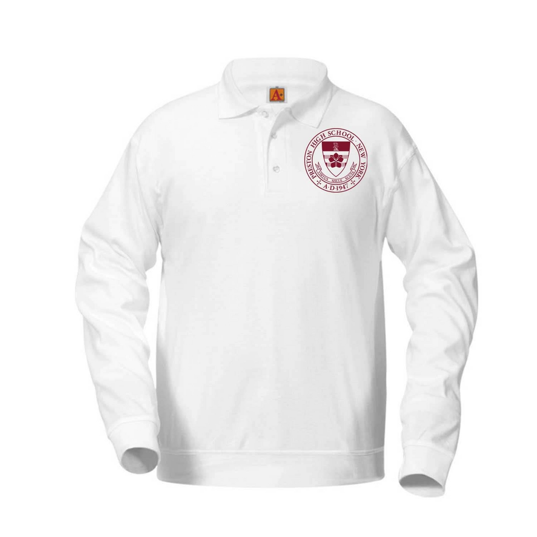 Preston High School White Long Sleeve Banded Bottom Polo w/ Logo