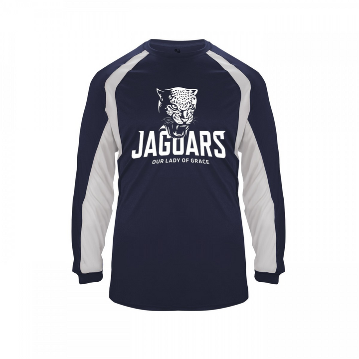 Our Lady of Grace School Spirit Hook Long Sleeve T-shirt w/ White Jaguar Logo 