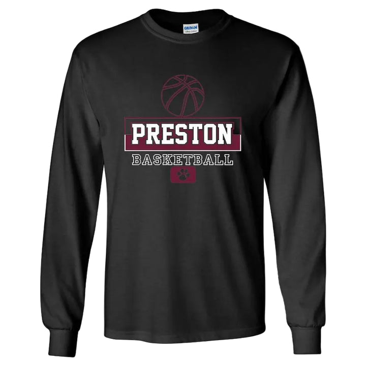 Preston High School Team Long Sleeve T-shirt w/ Basketball Logo 