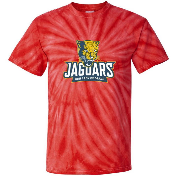 Our Lady of Grace School Spirit Tie Dye Short Sleeve T-Shirt w/ Full Color Jaguar Logo 