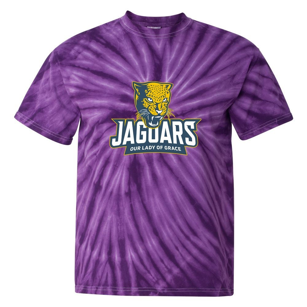 Our Lady of Grace School Spirit Tie Dye Short Sleeve T-Shirt w/ Full Color Jaguar Logo 