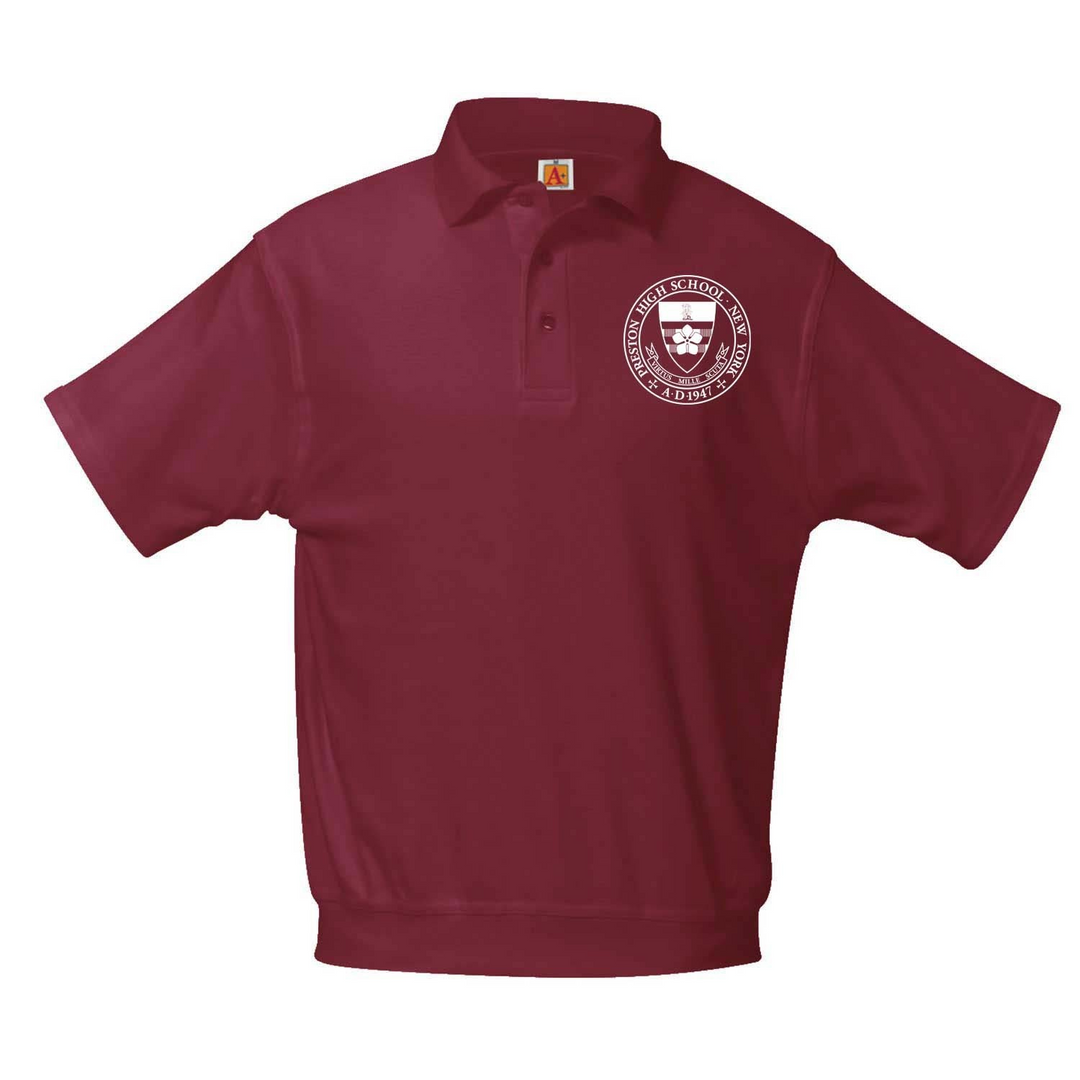 Preston High School Wine Short Sleeve Banded Bottom Polo w/ Logo