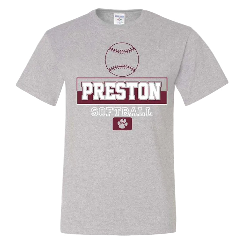 Preston High School Team Short Sleeve T-Shirt w/ Softball Logo 