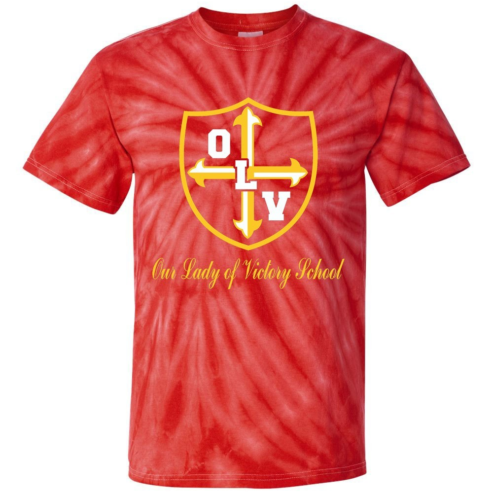 Our Lady of Victory School Spirit Tie Dye Short Sleeve T-Shirt w/ Gold Crest Logo 