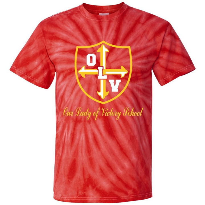 Our Lady of Victory School Spirit Tie Dye Short Sleeve T-Shirt w/ Gold Crest Logo 