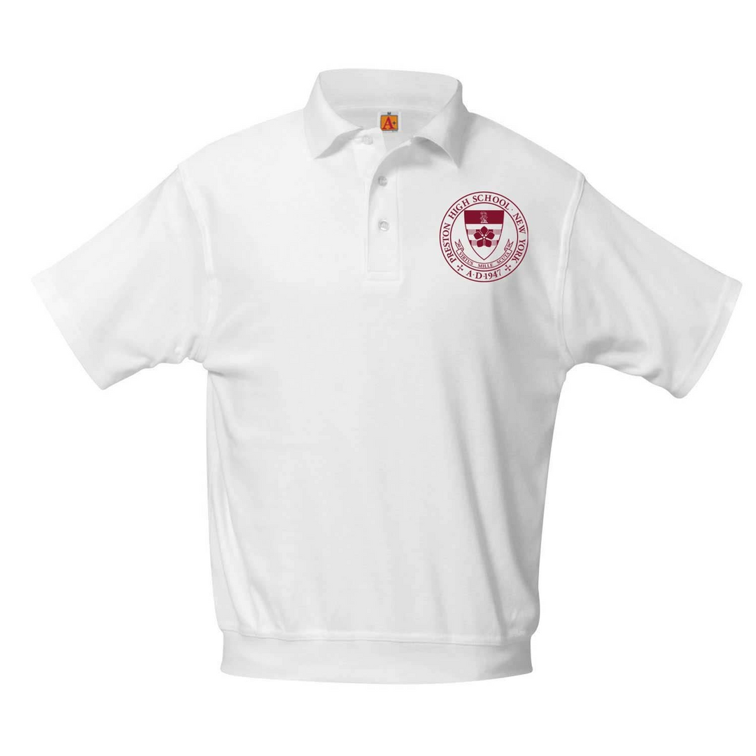 Preston High School White Short Sleeve Banded Bottom Polo w/ Logo