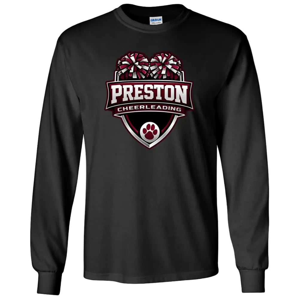 Preston High School Team Long Sleeve T-shirt w/ Cheer Logo 