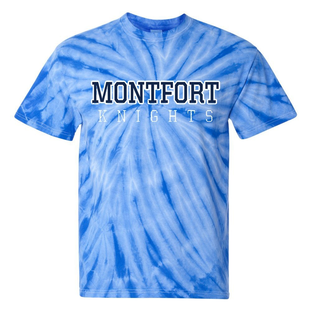 The Montfort Academy Spirit Tie Dye Short Sleeve T-Shirt w/ Montfort Knights Logo 
