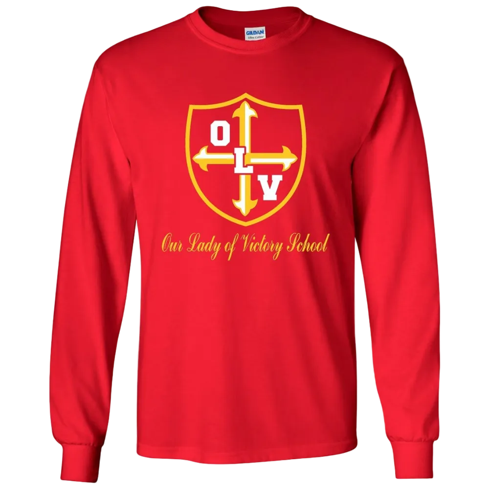 Our Lady of Victory School Spirit Long Sleeve T-shirt w/ Gold Crest Logo 