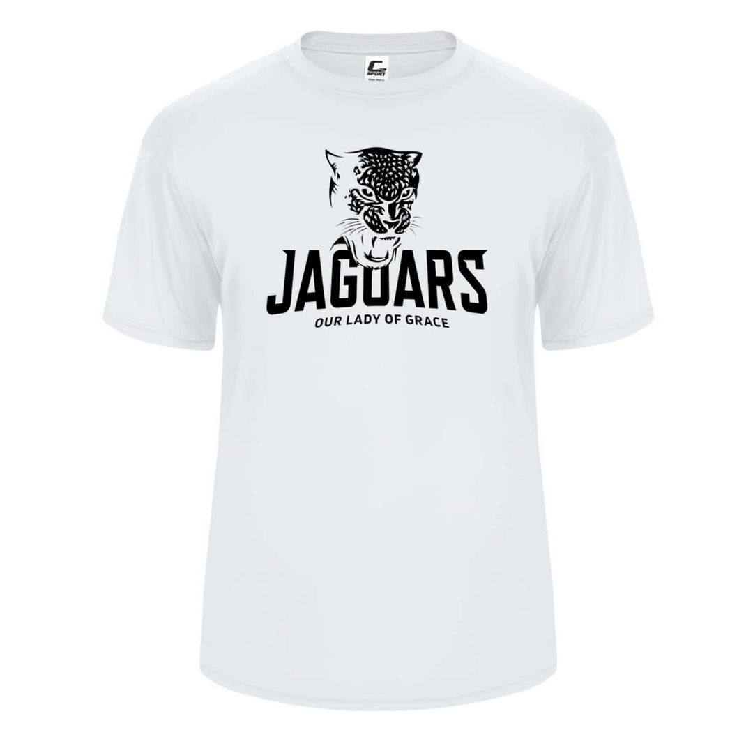 Our Lady of Grace School Spirit Performance Short Sleeve T-shirt w/ Black Jaguar Logo 