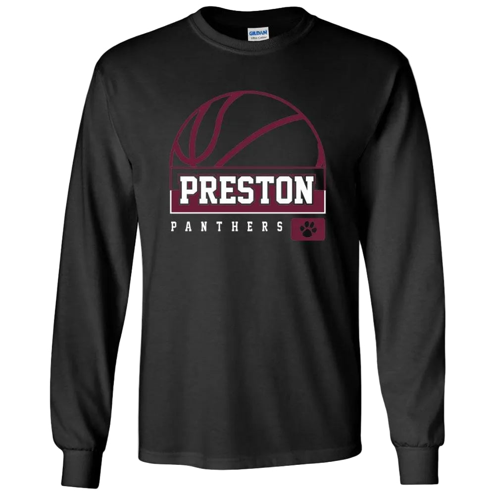Preston High School Team Long Sleeve T-shirt w/ Basketball Logo 