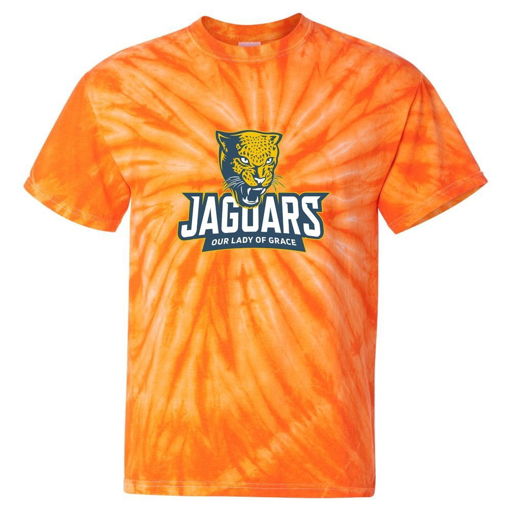 Our Lady of Grace School Spirit Tie Dye Short Sleeve T-Shirt w/ Full Color Jaguar Logo 