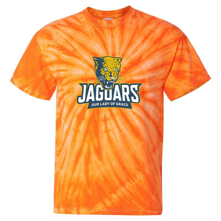 Our Lady of Grace School Spirit Tie Dye Short Sleeve T-Shirt w/ Full Color Jaguar Logo 