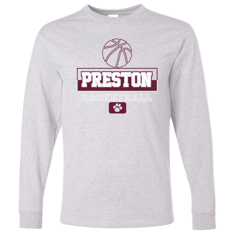 Preston High School Team Long Sleeve T-shirt w/ Basketball Logo 