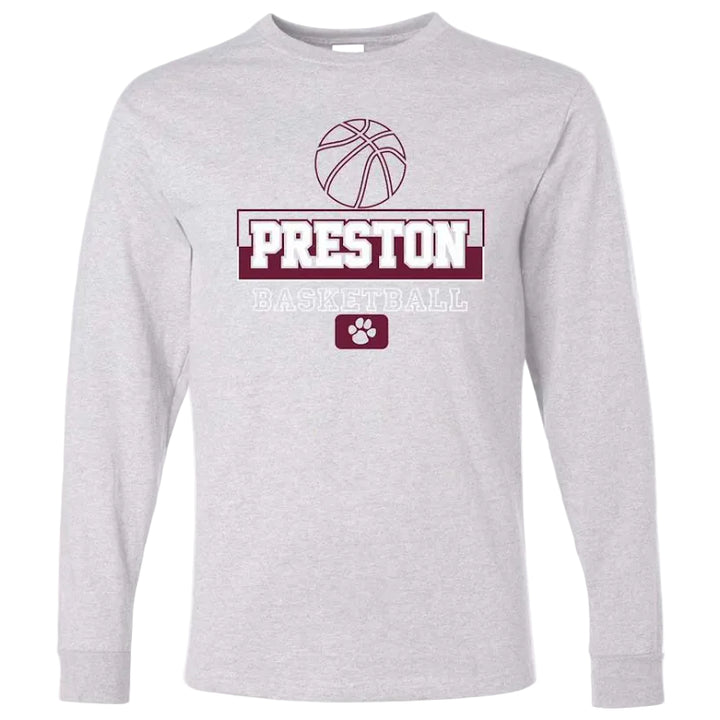 Preston High School Team Long Sleeve T-shirt w/ Basketball Logo 