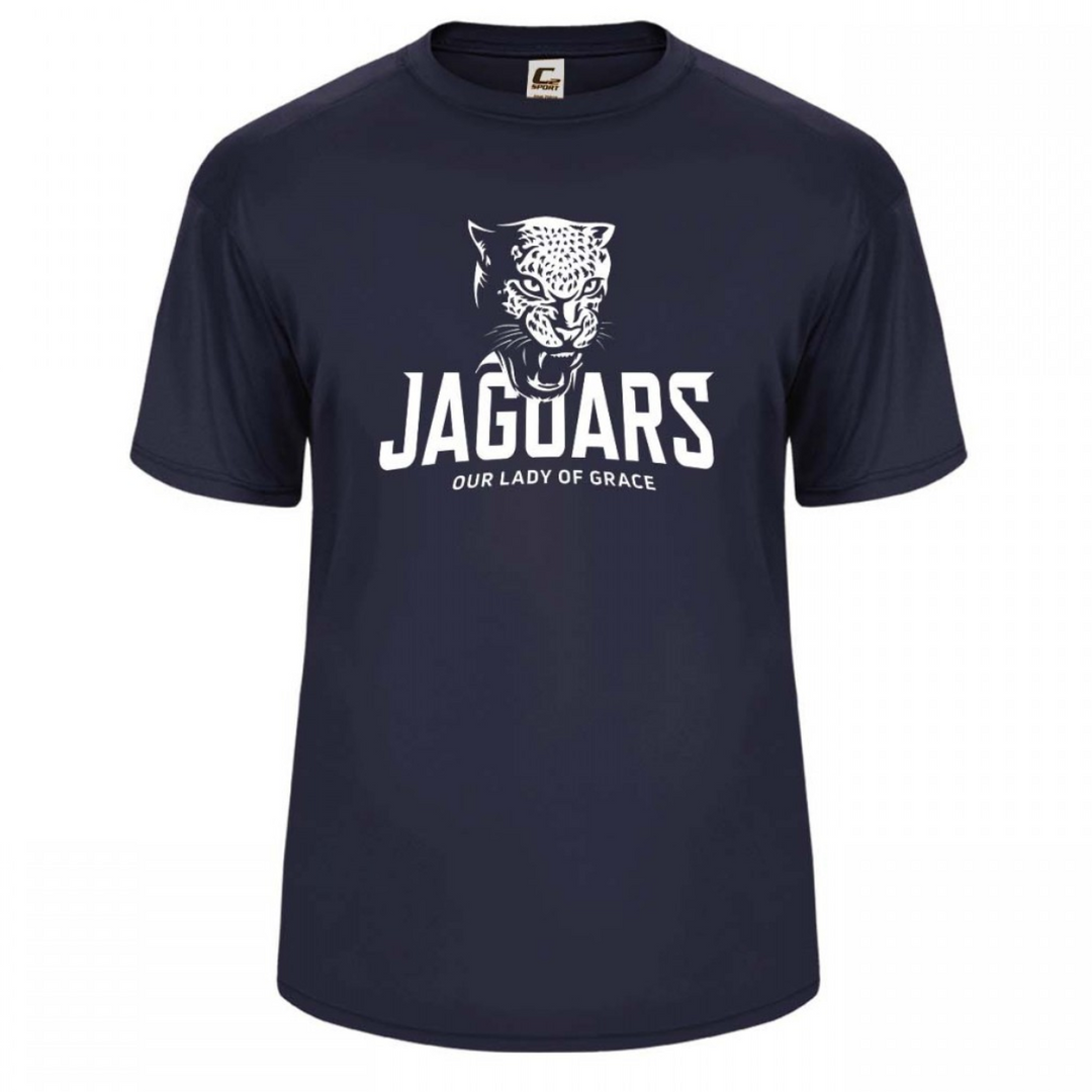 Our Lady of Grace School Spirit Performance Short Sleeve T-shirt w/ White Jaguar Logo 