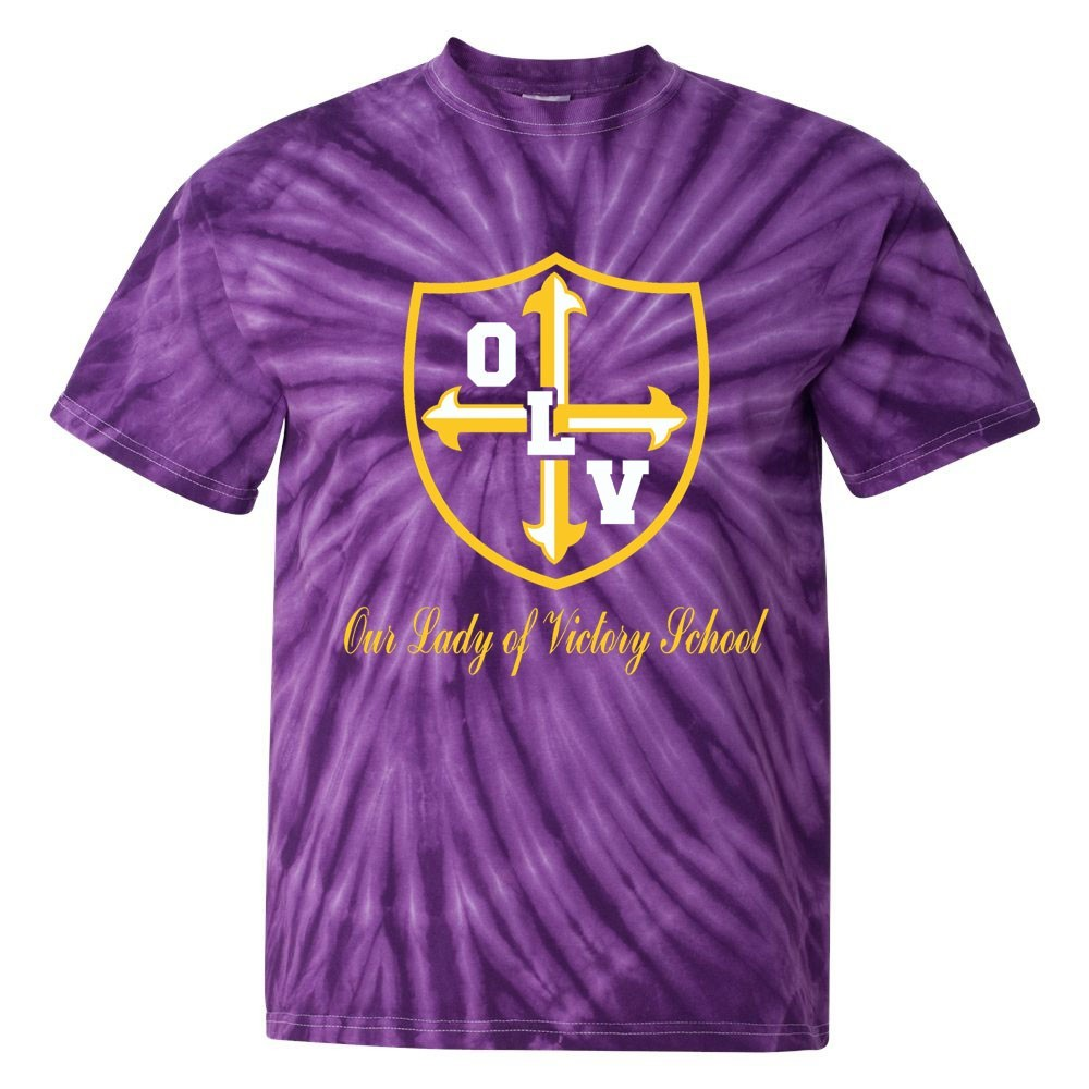 Our Lady of Victory School Spirit Tie Dye Short Sleeve T-Shirt w/ Gold Crest Logo 