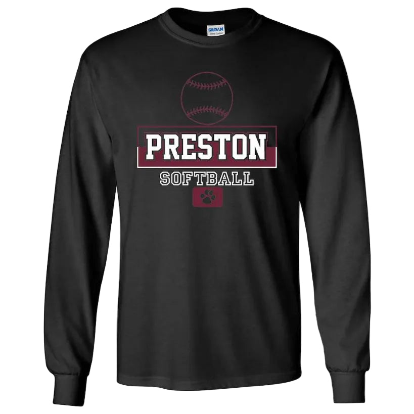 Preston High School Team Long Sleeve T-shirt w/ Softball Logo 