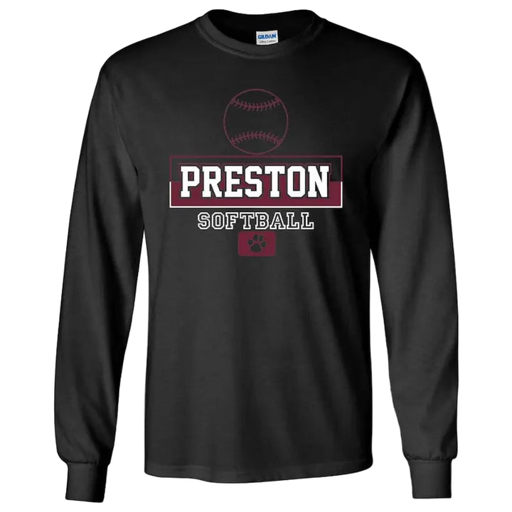 Preston High School Team Long Sleeve T-shirt w/ Softball Logo 