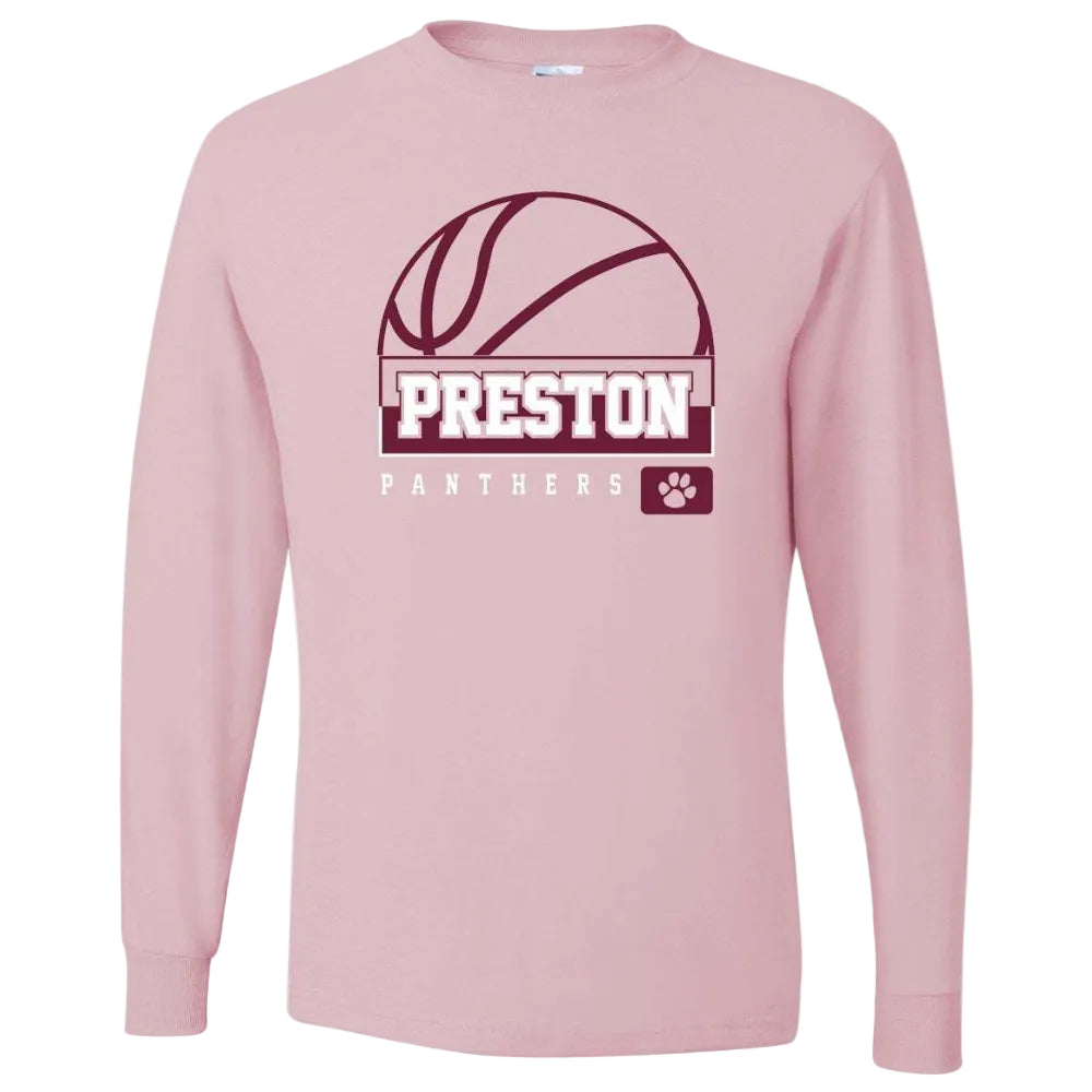 Preston High School Team Long Sleeve T-shirt w/ Basketball Logo 