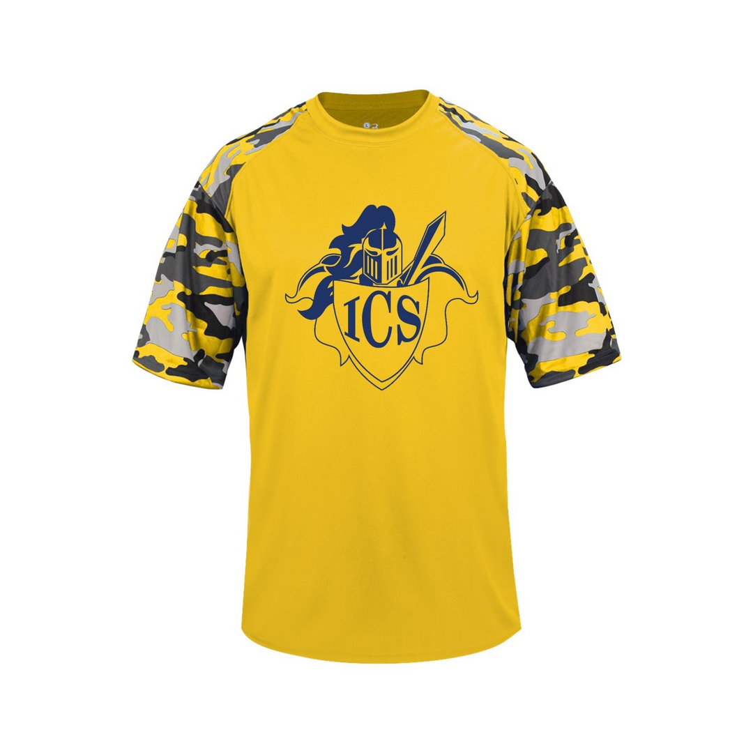 Immaculate Conception School Spirit Performance Camo Sleeve T-shirt w/ Navy Shield Logo 