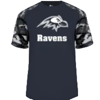 St. Raymond School Spirit Performance Camo Sleeve T-shirt w/ White Raven Logo 