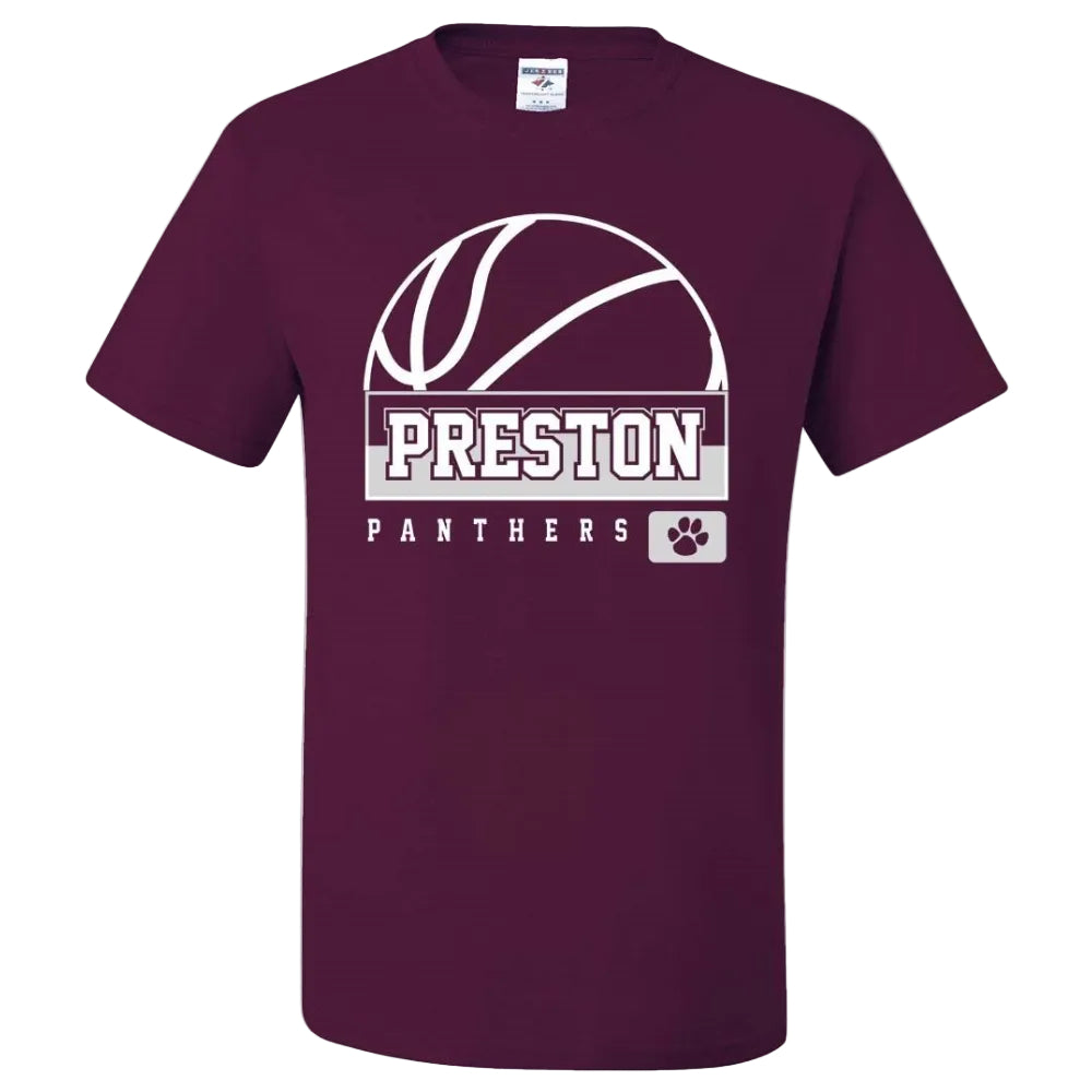 Preston High School Team Short Sleeve T-Shirt w/ Basketball Logo 