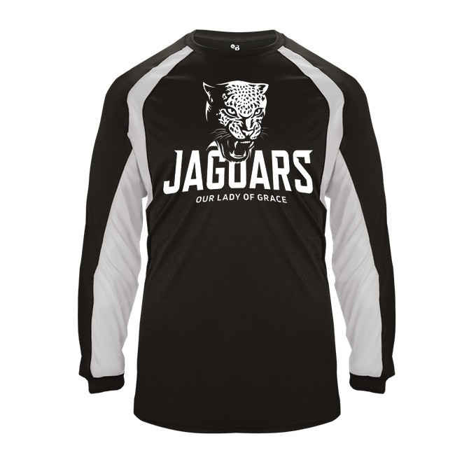 Our Lady of Grace School Spirit Hook Long Sleeve T-shirt w/ White Jaguar Logo 