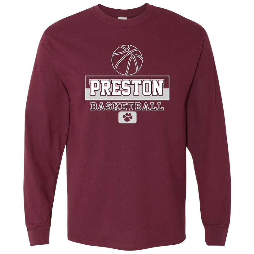 Preston High School Team Long Sleeve T-shirt w/ Basketball Logo 