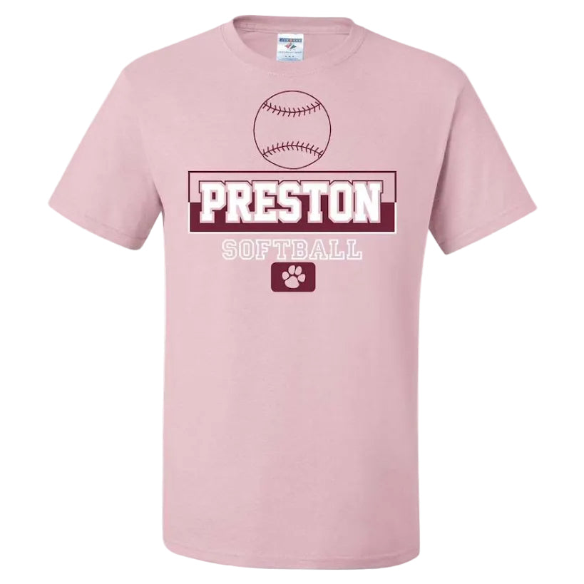 Preston High School Team Short Sleeve T-Shirt w/ Softball Logo 