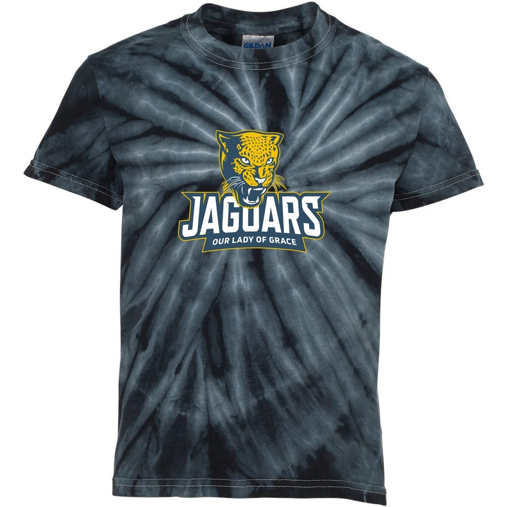Our Lady of Grace School Spirit Tie Dye Short Sleeve T-Shirt w/ Full Color Jaguar Logo 