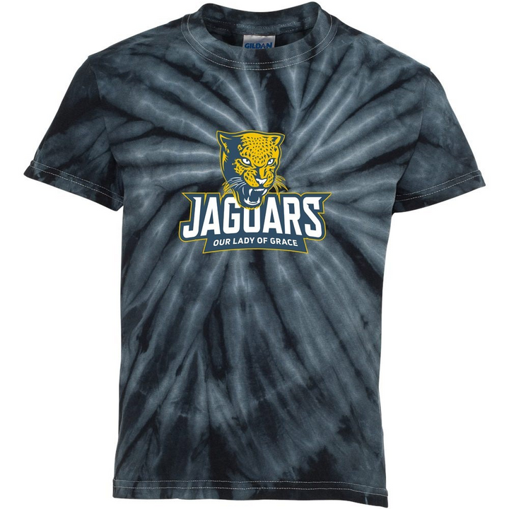 Our Lady of Grace School Spirit Tie Dye Short Sleeve T-Shirt w/ Full Color Jaguar Logo 