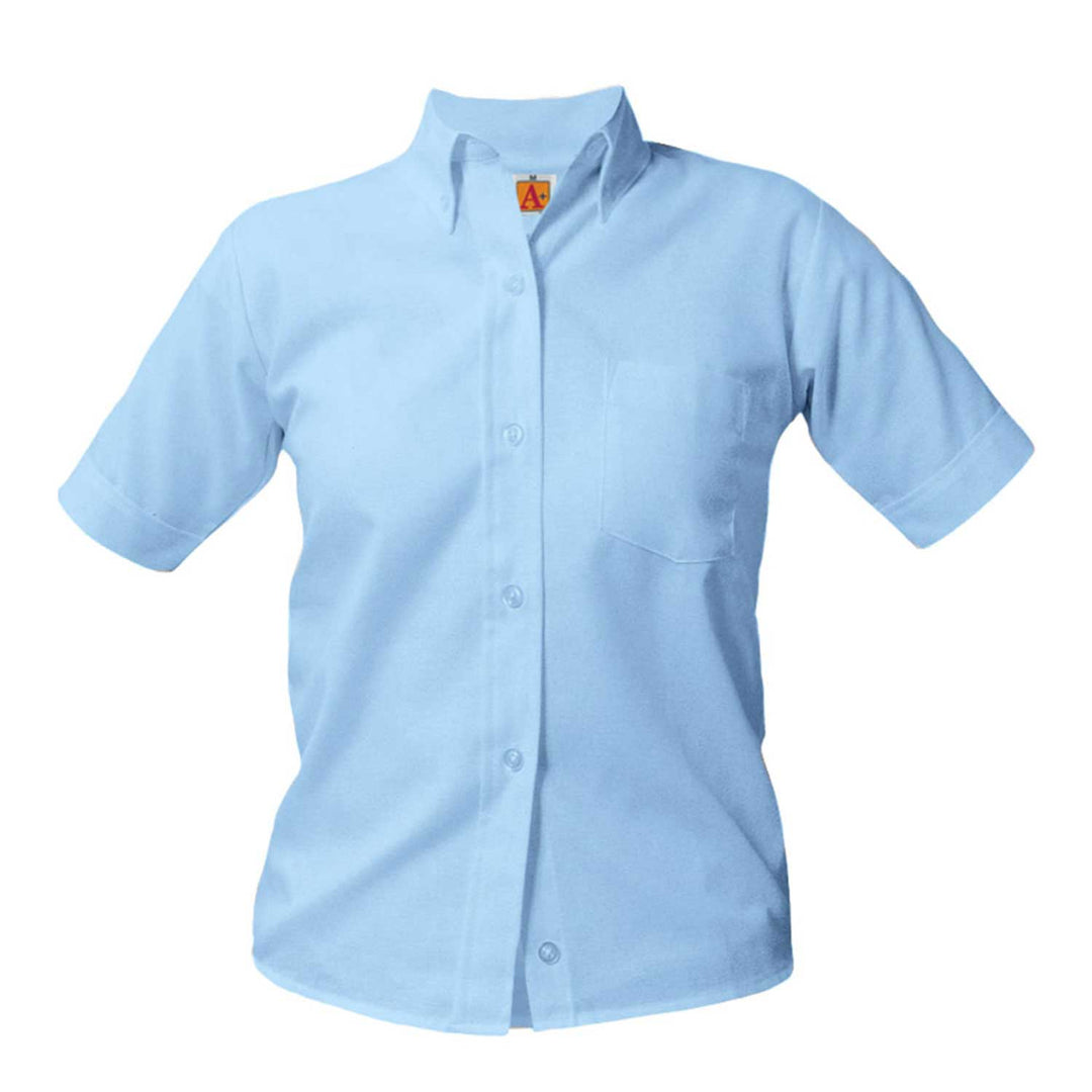 Oxford Light Blue Short Sleeve Button Down Blouse