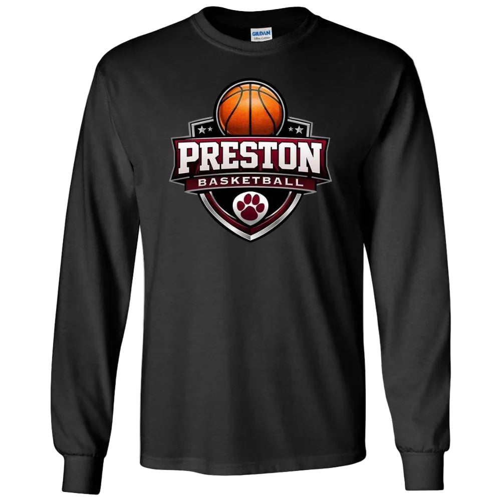 Preston High School Team Long Sleeve T-shirt w/ Basketball Logo 