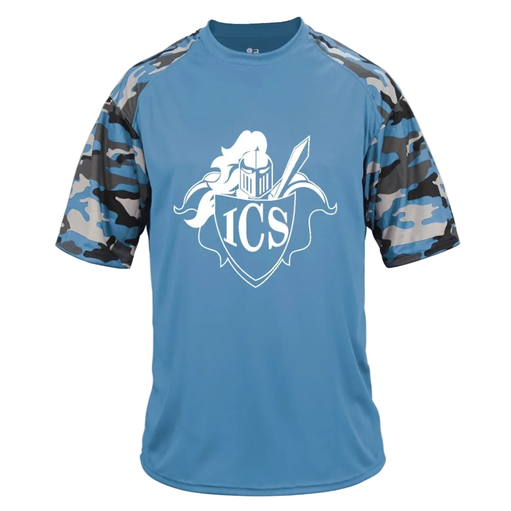 Immaculate Conception School Spirit Performance Camo Sleeve T-shirt w/ White Shield Logo 