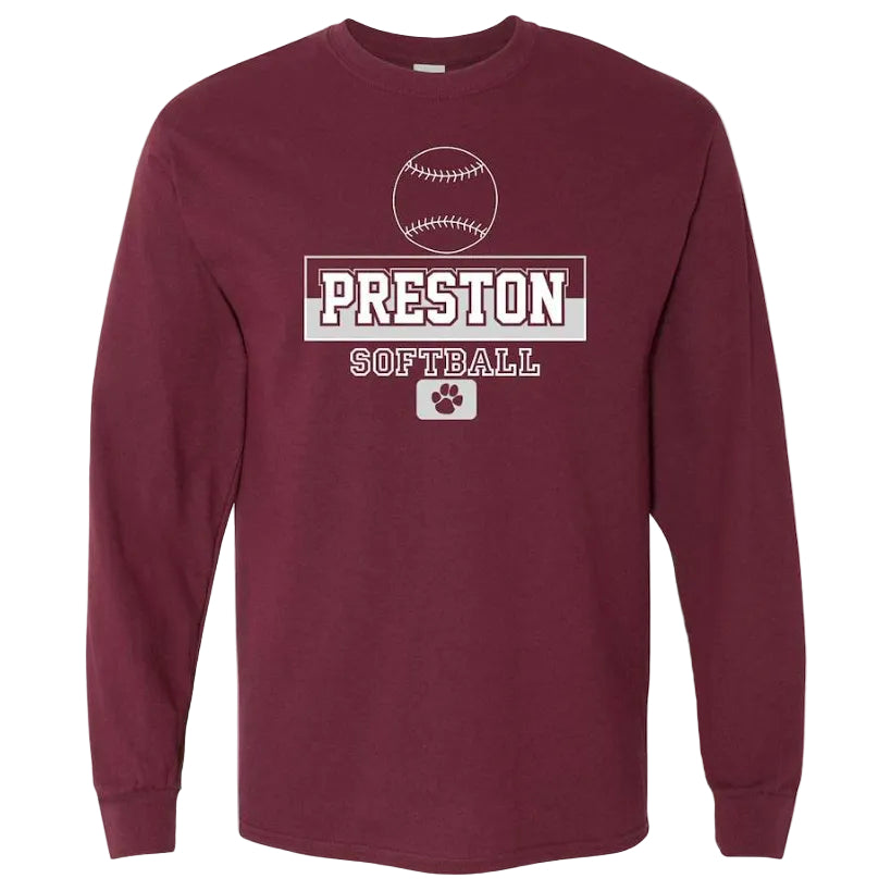 Preston High School Team Long Sleeve T-shirt w/ Softball Logo 