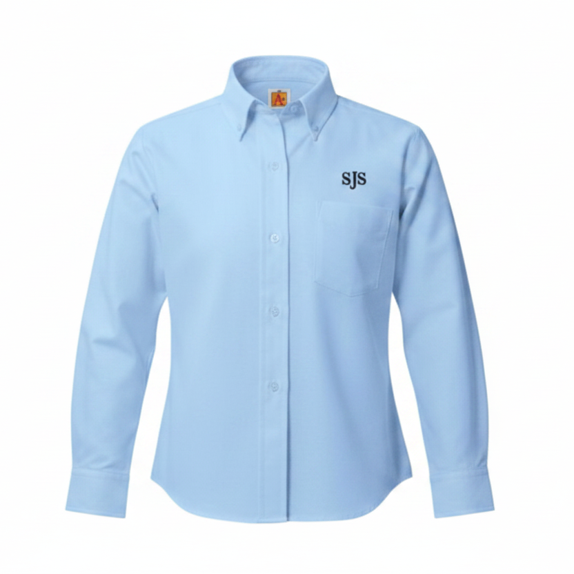 St. Joseph School Oxford Light Blue Long Sleeve Button Down Blouse