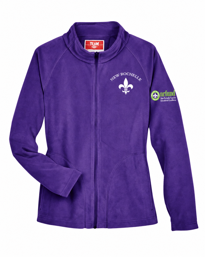 NR Fund TT90W Sport Purple microfleece jacket with New Rochelle chest crest and Fund sleeve logo