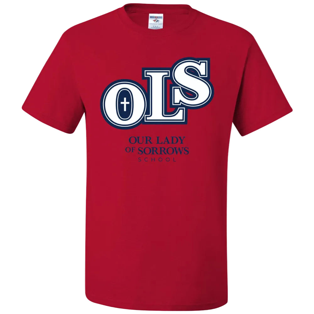Our Lady of Sorrows School Red Short Sleeve Gym T-Shirt w/ Logo