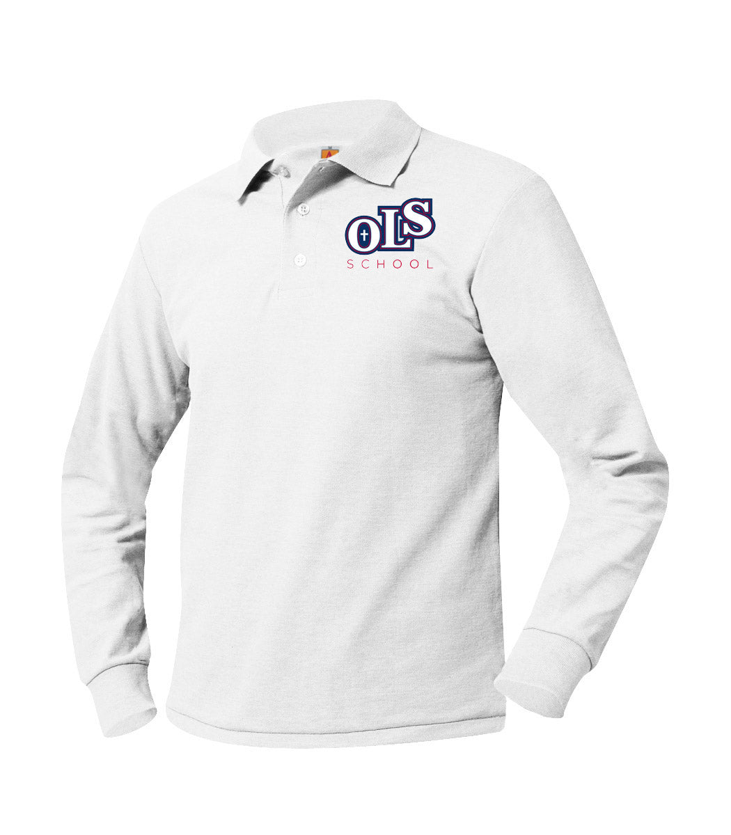 Our Lady of Sorrows School White Long Sleeve Polo w/ Logo