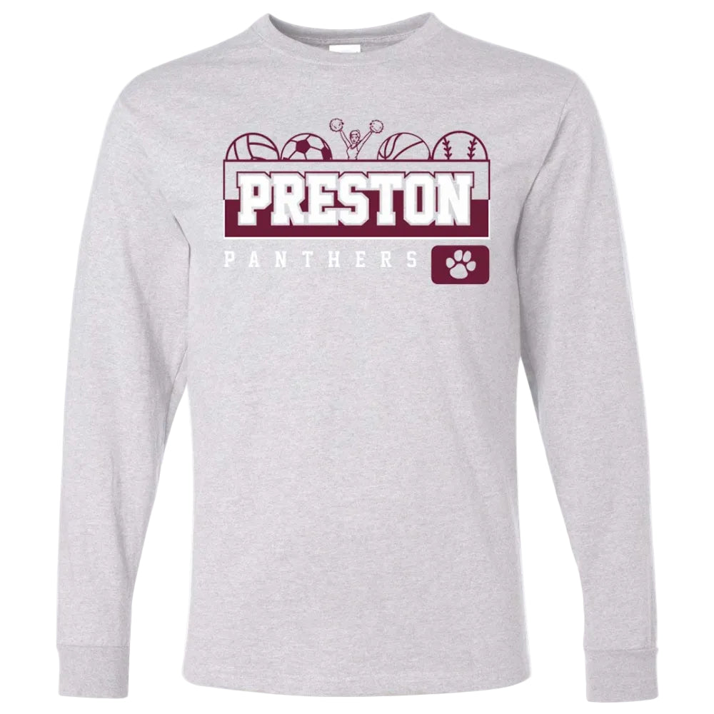 Preston High School Team Long Sleeve T-shirt w/ Cheer Logo 