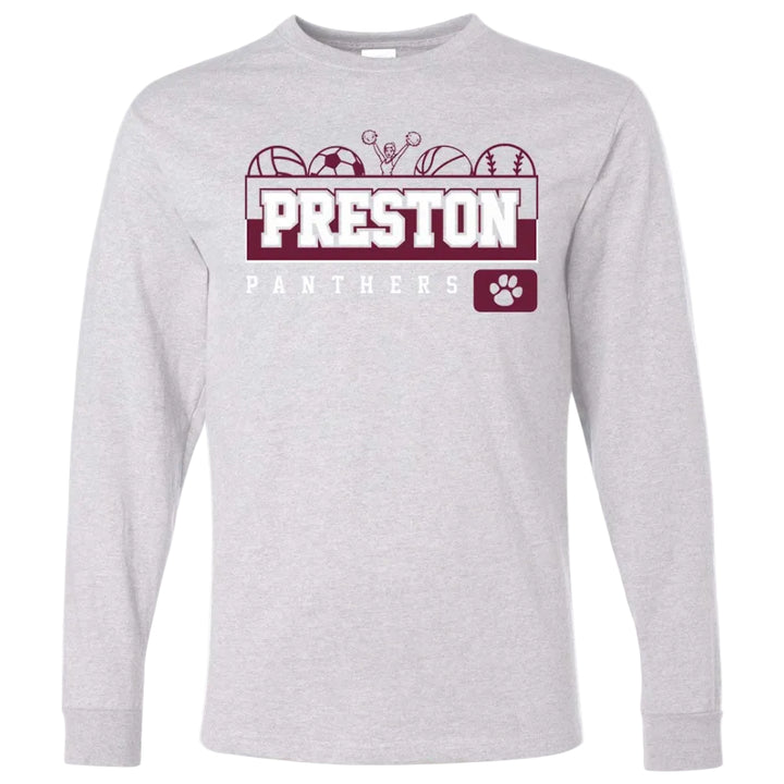 Preston High School Team Long Sleeve T-shirt w/ Cheer Logo 